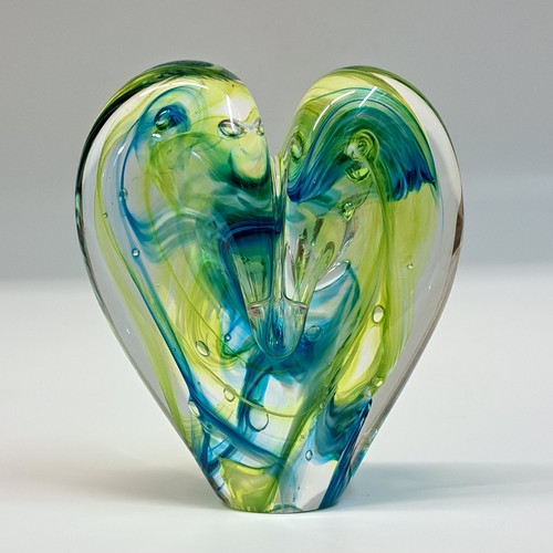 Click to view detail for DG-129 Blown Glass Heart Turquoise/Lime $112